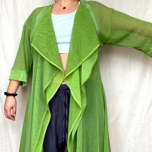 K by Connie K Coral green mesh see-through cardigan stretchy